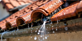 Écoulement d’eau au bord de tuiles de toiture